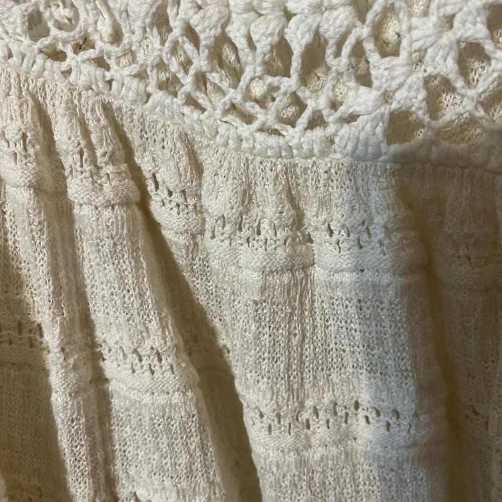 Free People Bohemian Cream Balloon Long Sleeve Knit Top Linen Blend Size XS